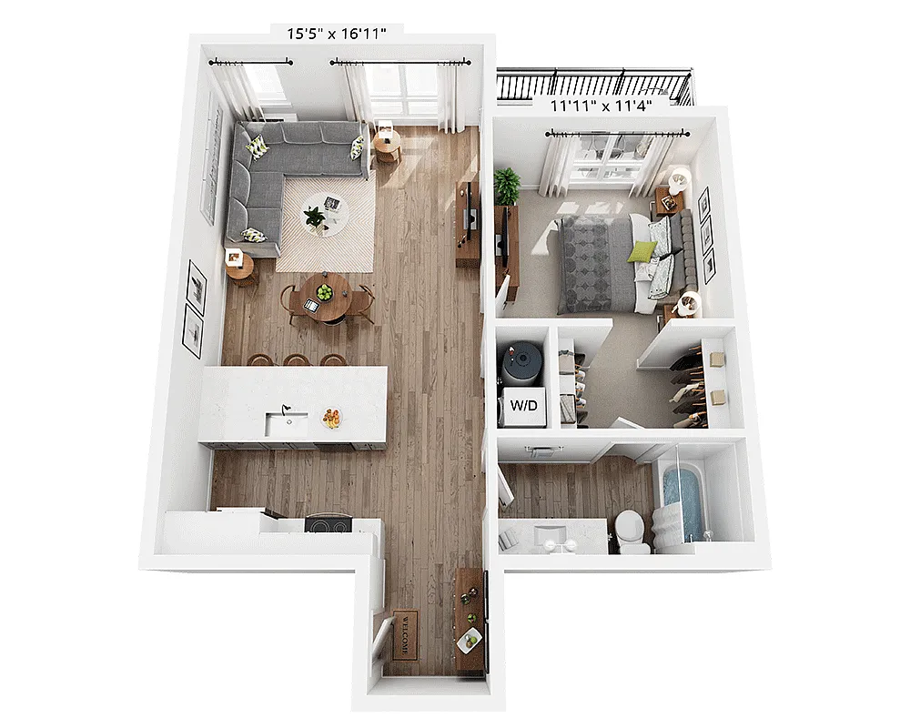 Floor plan One Bedroom - A1D