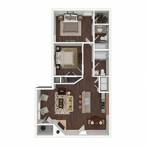 Floor plan 2BR 2BA (880 SF)