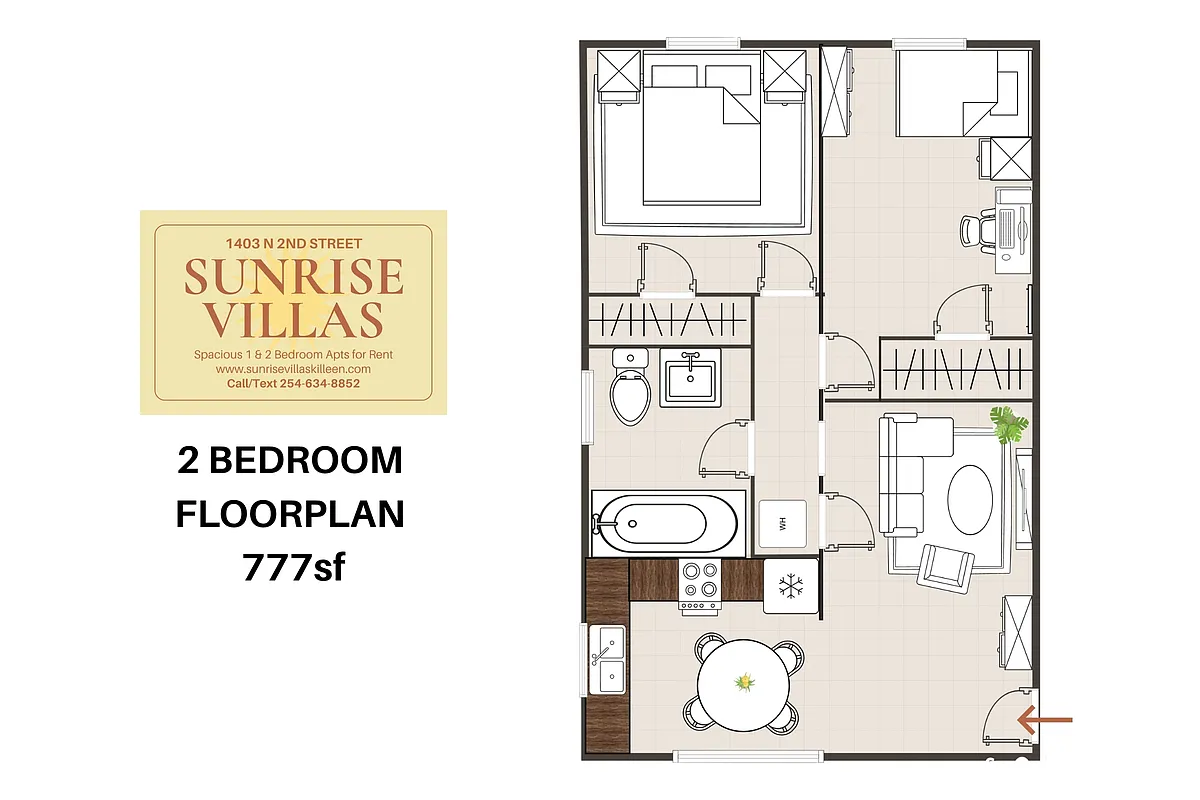 Floor plan 2BD1BA Floorplan