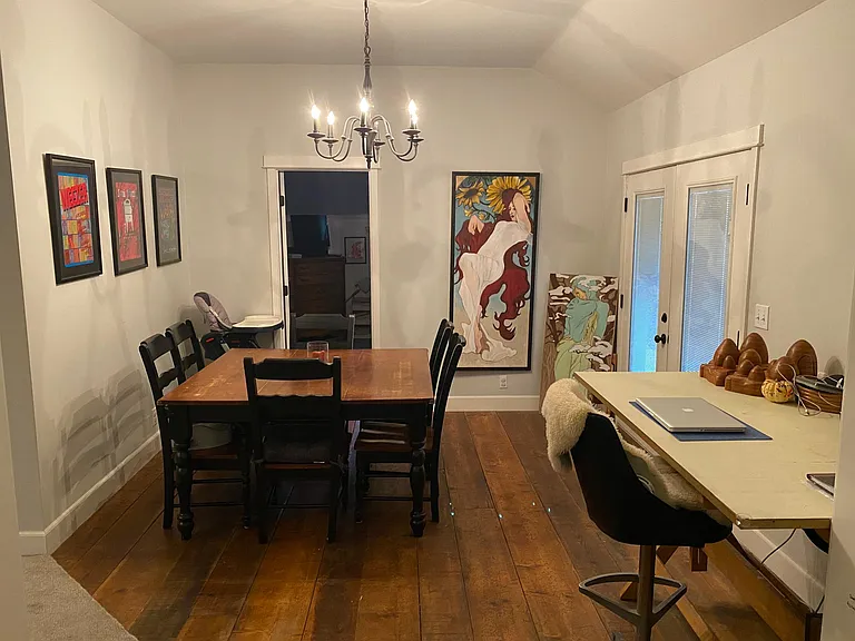Dining room, viewed from kitchen. 2nd bedroom is through the door on the far side
