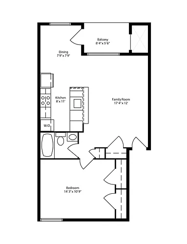 Floor plan 1 Bedroom 1 Bath Lux