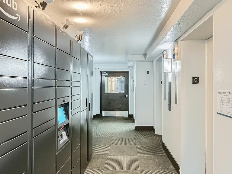 Elevator lobby with Amazon Hub for package delivery