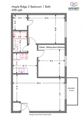 Floor plan 2 Bedroom 1 Bath Apartment