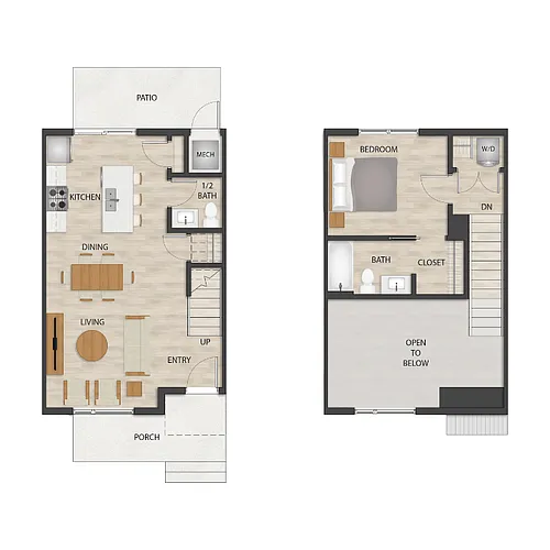 Floor plan 1 Bedroom, 1 Bathroom Townhome