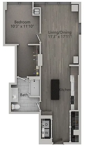 Floor plan A13 | 1 Bedroom | 791 SF
