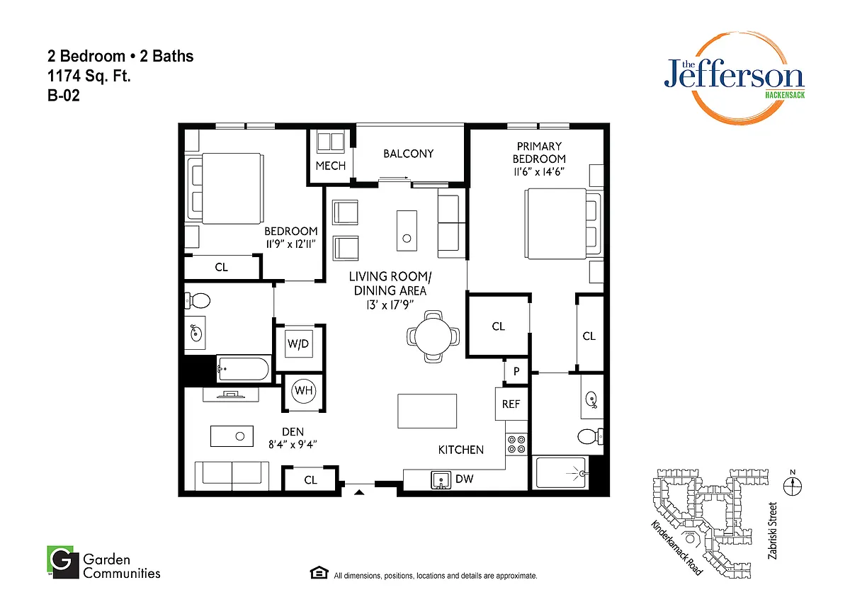 Floor plan $3.03/sq.ft. - B-02 Two Bedroom w/Den