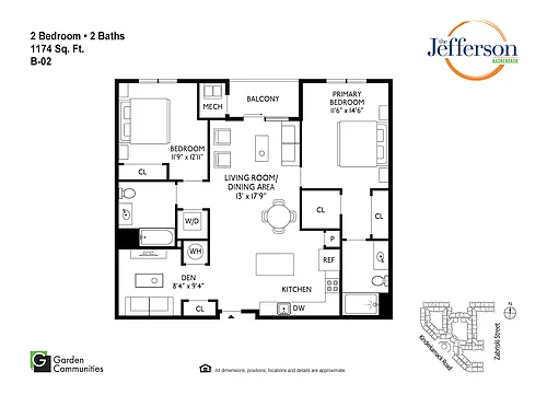 Floor plan $3.03/sq.ft. - B-02 Two Bedroom w/Den