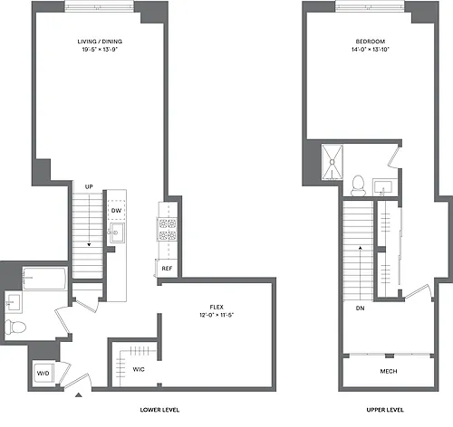 Floor plan 1 Bed+1Flex/2 Bath Duplex-A3A