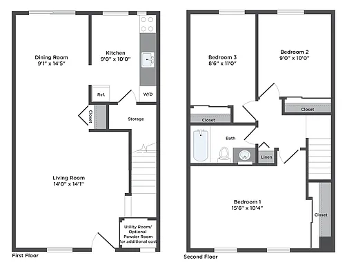 Floor plan Three Bedroom Townhome Deluxe