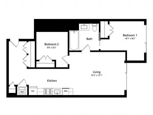 Floor plan 2 Bedroom - 1 Bath | Bj5