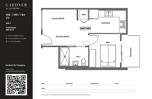 Floor plan 503 - 1 BR / 1 BA (C)
