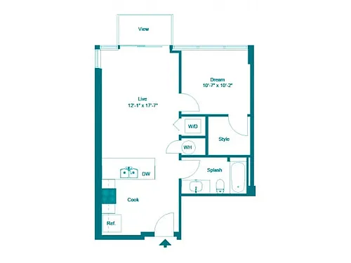 Floor plan One Bedroom One Bath (643 SF)