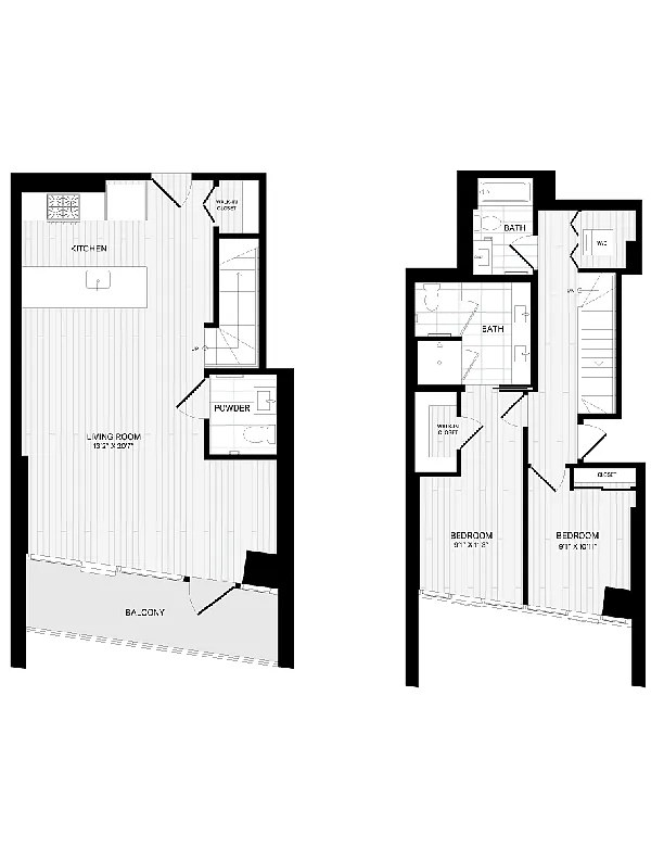 Floor plan 2 Bed/2.5 Bath Townhome-TH-1