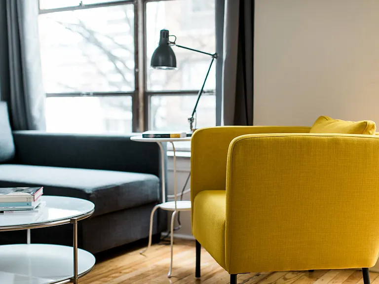 Designer furniture includes built-in storage and pull out bed