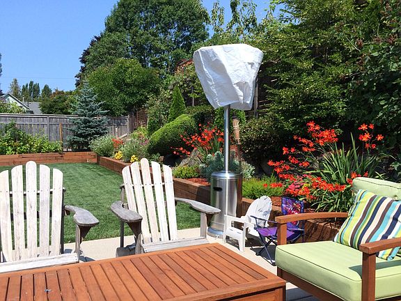 Very private and sunny backyard oasis.