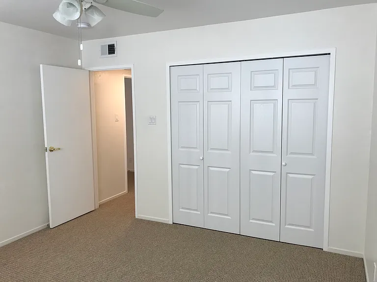 Bedroom has a spacious closet with lighting.
