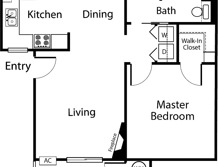 1 Bedroom 1 Bathroom Floorplan Diagram