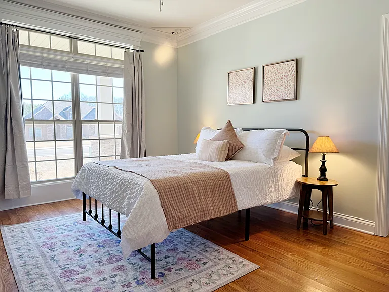 Blackout curtains let you sleep in on lazy days.