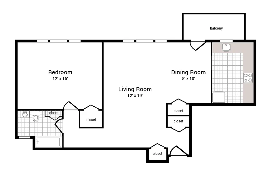 Floor plan 1 Bedroom 1 Bath S