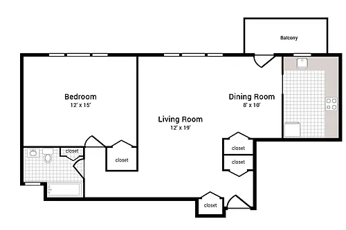 Floor plan 1 Bedroom 1 Bath S