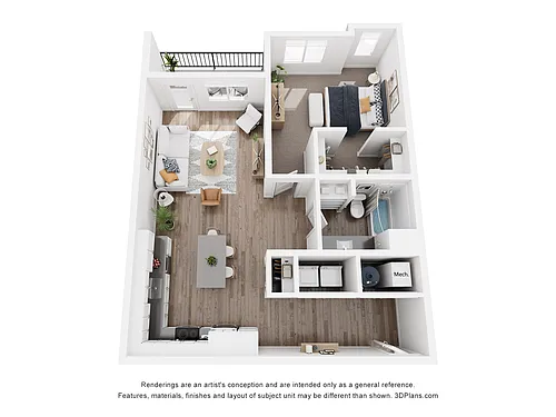 Floor plan 1B One Bedroom Large