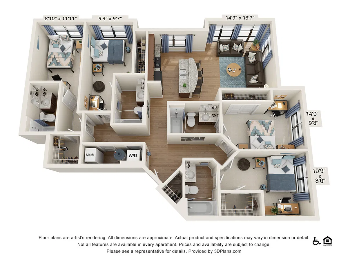 Floor plan 4 Bedroom - 4 Bath (4C)