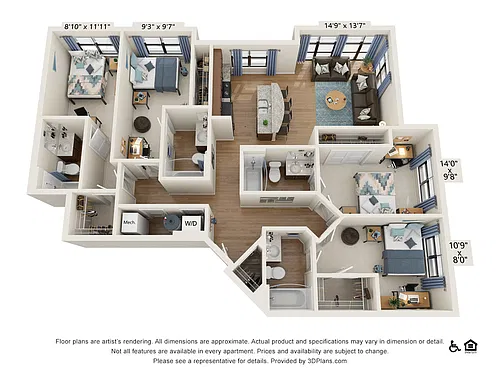 Floor plan 4 Bedroom - 4 Bath (4C)