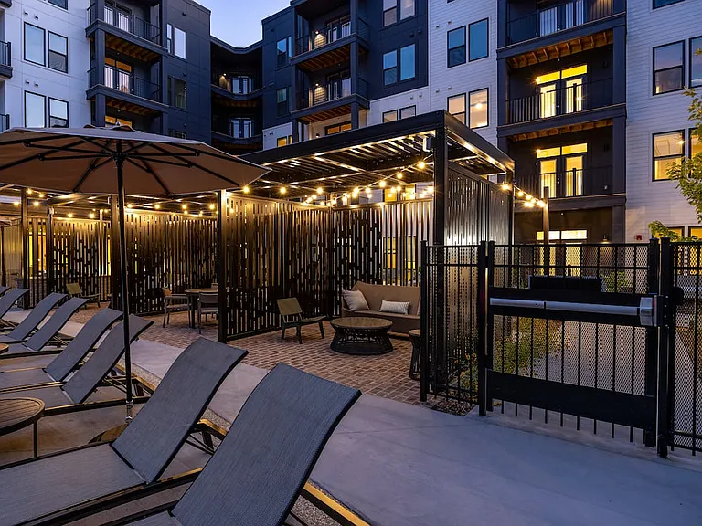 Pool sundeck with cabanas