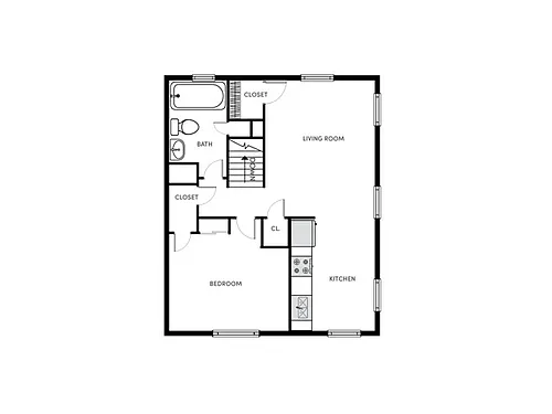 Floor plan 1 BR, 1 BA - Classic