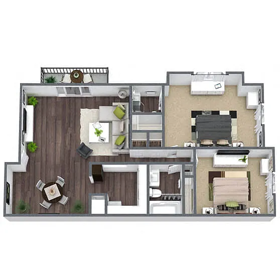 Floor plan B3: 2 Bed 2 Bath