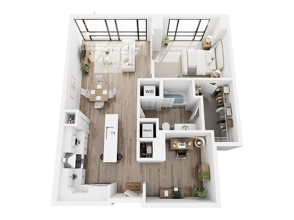 Floor plan 1 Bedroom Loft + Den
