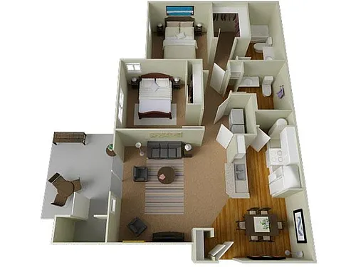 Floor plan Two Bedroom Two Bathroom 1063 sf
