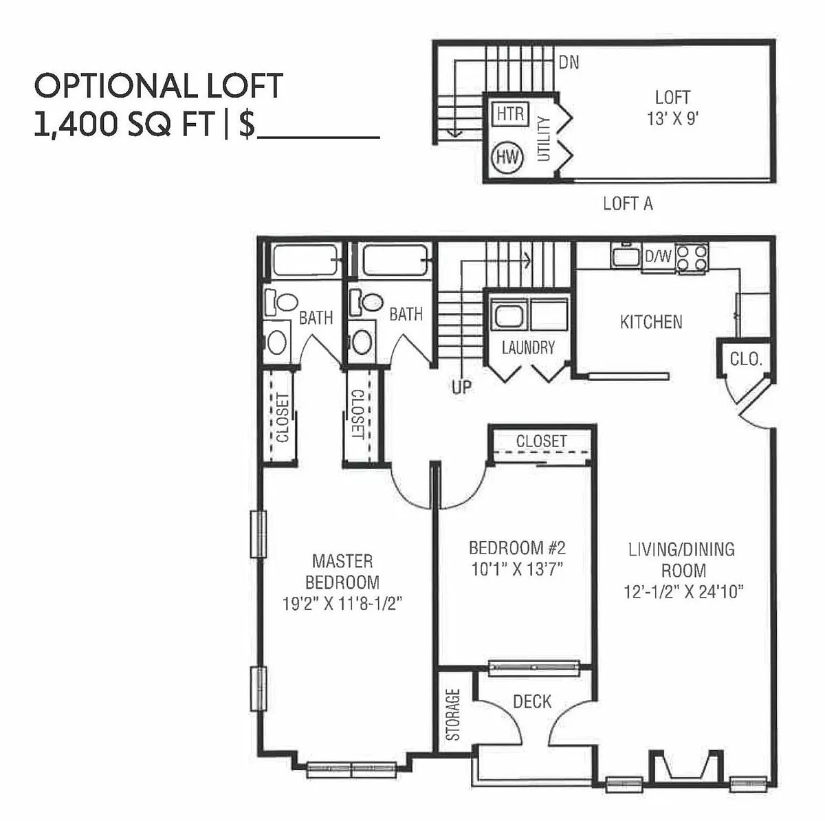 Floor plan Unit A 2x2+Loft