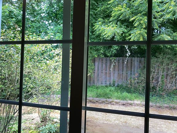 View through slider doors in dining area