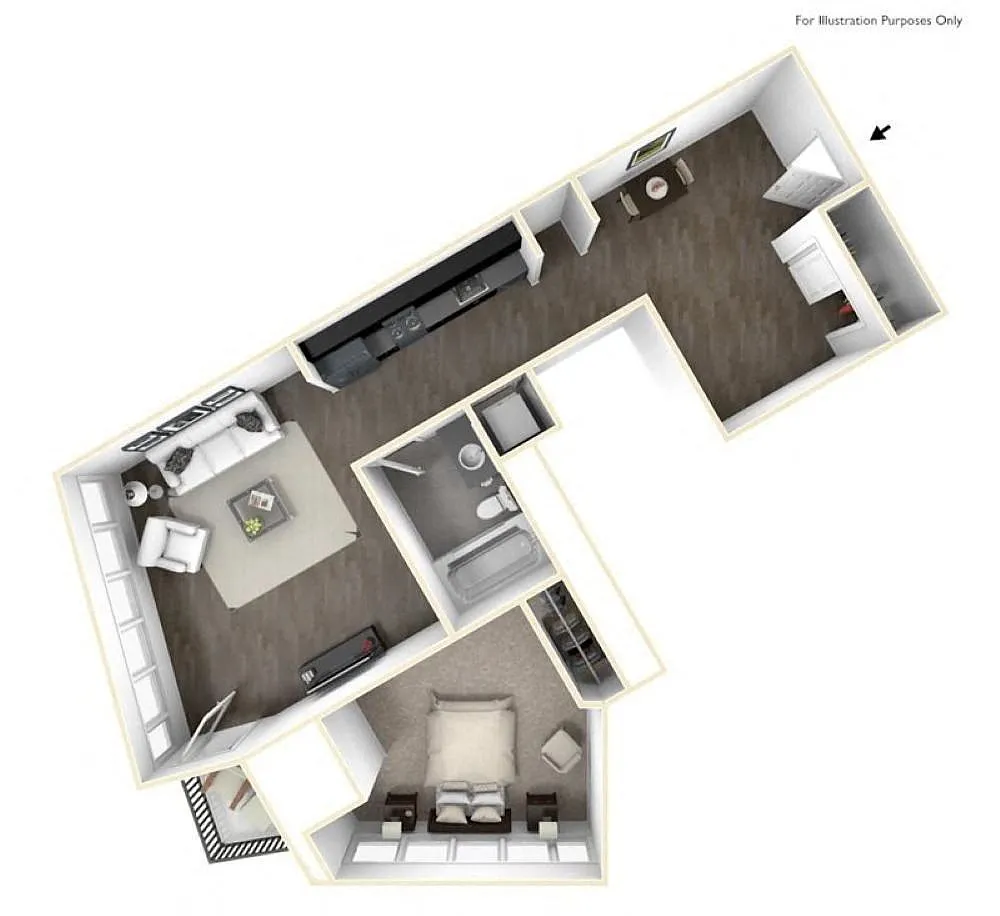 Floor plan 1 Bed 1 Bath B