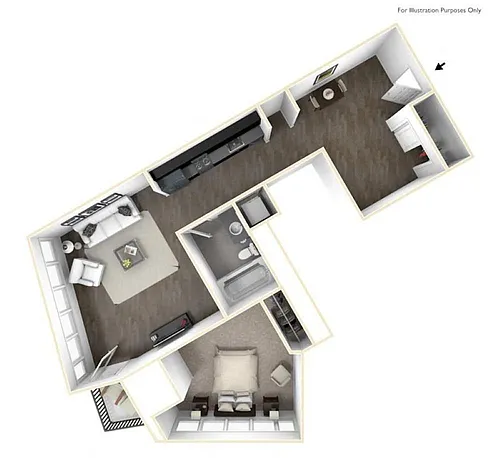 Floor plan 1 Bed 1 Bath B