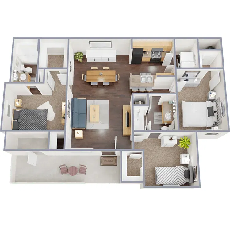 Floor plan 3 Bed, 2 Bath A (60% Income Restricted) CV II