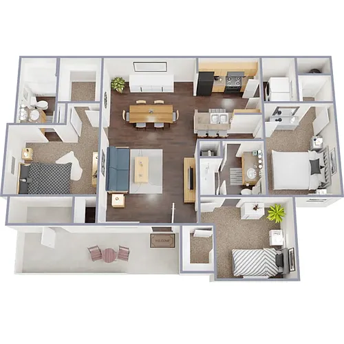 Floor plan 3 Bed, 2 Bath A (60% Income Restricted) CV II