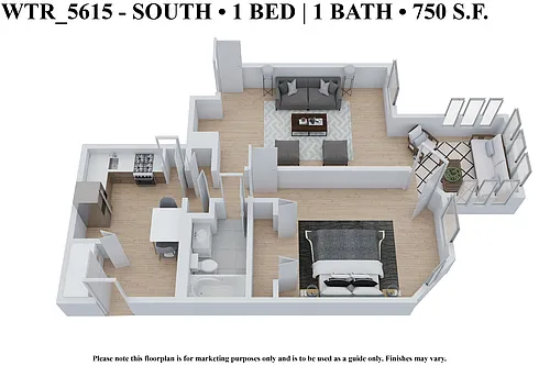 Floor plan One Bedroom One Bath - WTR750