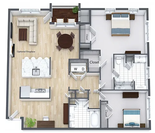 Floor plan 2 Bed 2 Bath G Style