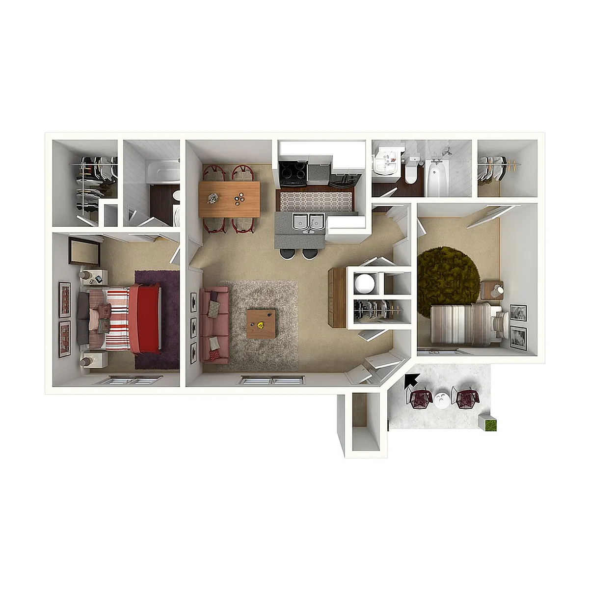 Floor plan Two Bed, Two Bath