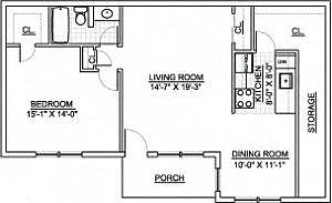 Floor plan Princeton Arms North- 1 Bed 1 Bath