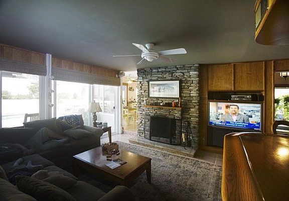 family room with built in flat screen