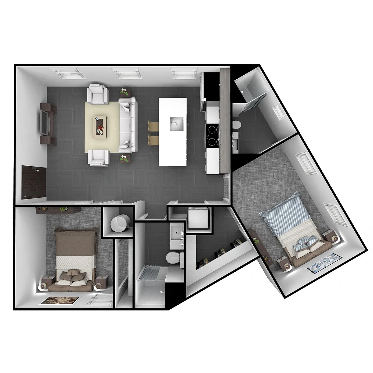 Floor plan 2 Bedroom, 2 Bathroom 1070 SF