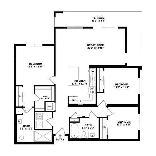 Floor plan 3 Bed/2 Bath-C1