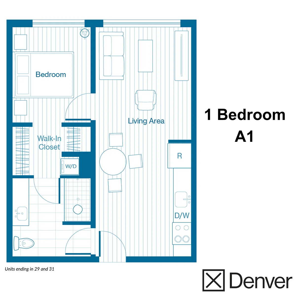 Floor plan 1 Bedroom - A1 Layout