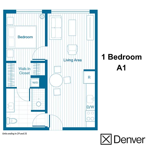 Floor plan 1 Bedroom - A1 Layout
