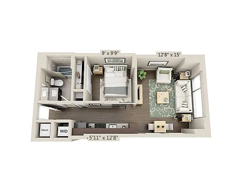 Floor plan One Bedroom A1A