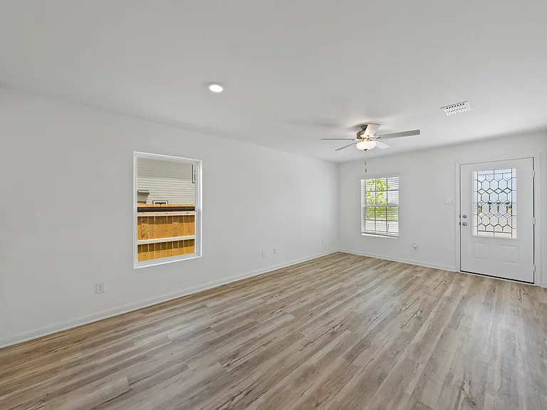 The family room with two windows.
