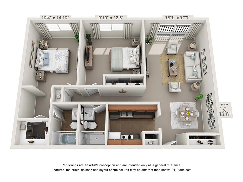 Floor plan 2 Bedroom, 2 Bath